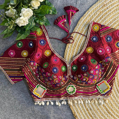 Black Color Navratri Special Real Mirror Work Apple Cut Blouse - RPD Fashion