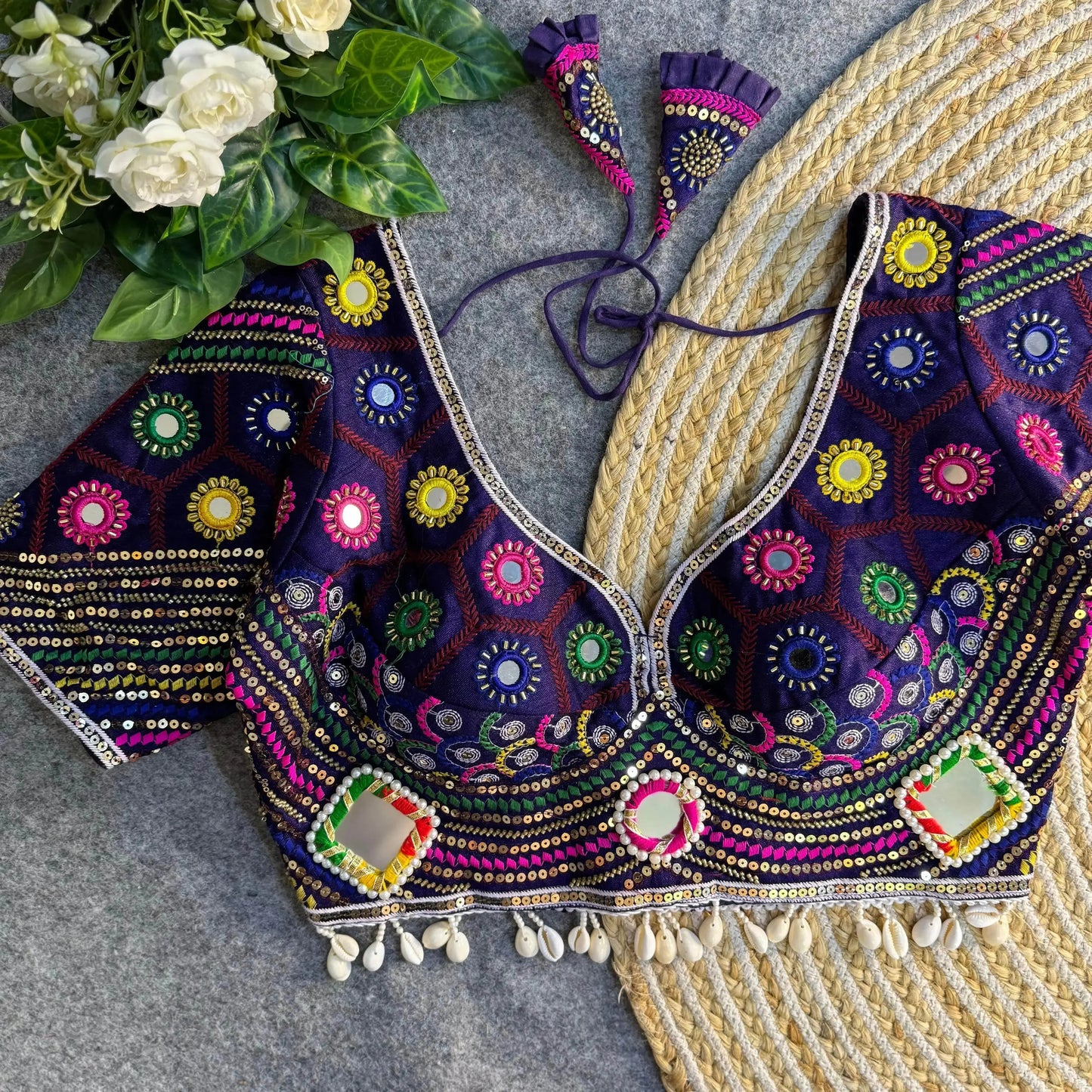 black color navratri special real mirror work apple cut blouse - rpd fashion