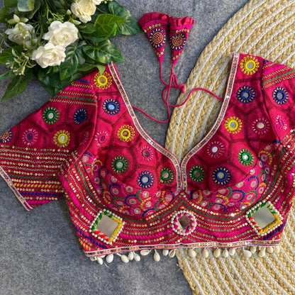 Black Color Navratri Special Real Mirror Work Apple Cut Blouse - RPD Fashion