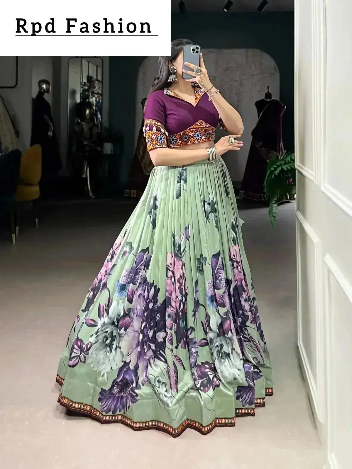 black color women's tussar silk with print and foil print lehenga choli set - rpd fashion