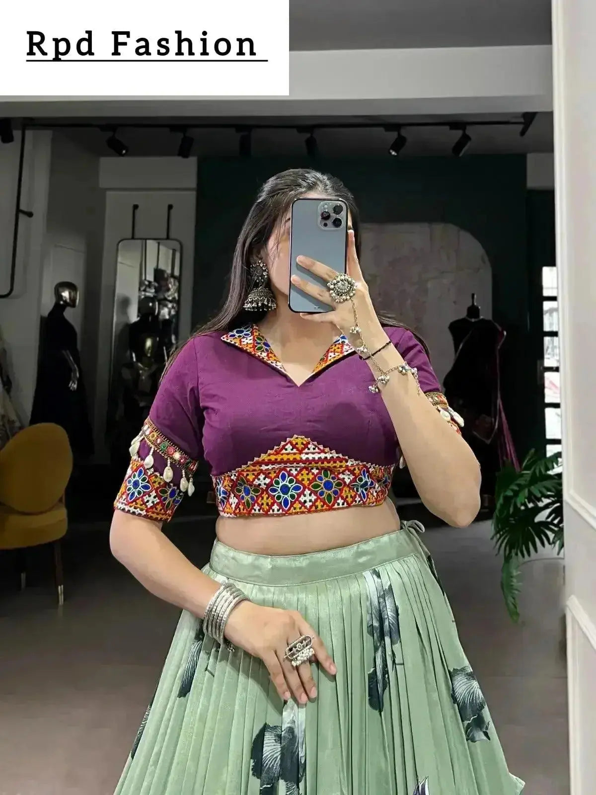 black color women's tussar silk with print and foil print lehenga choli set - rpd fashion