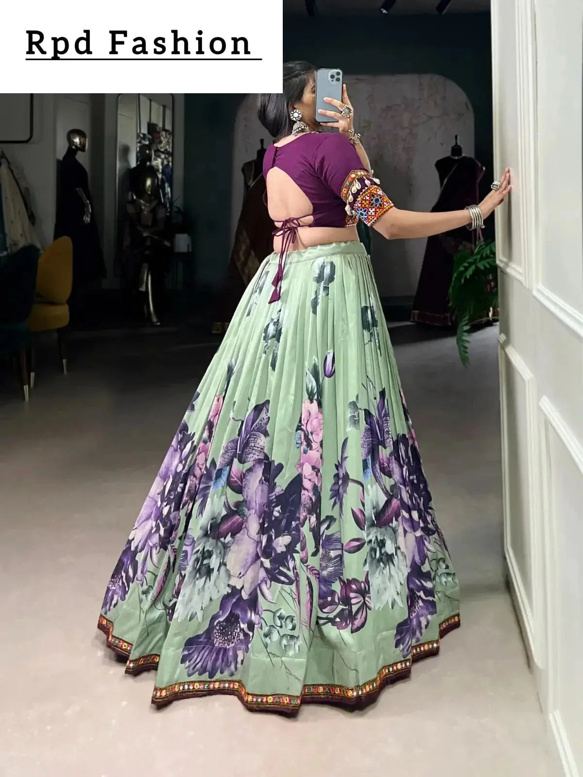 black color women's tussar silk with print and foil print lehenga choli set - rpd fashion