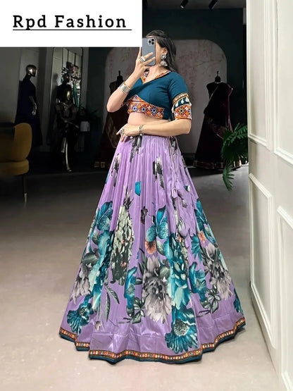 Black Color Women's Tussar Silk With Print And Foil Print Lehenga choli Set - RPD Fashion