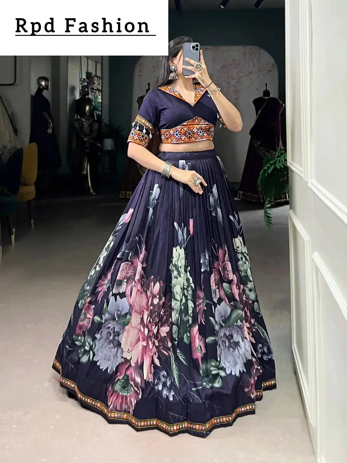 black color women's tussar silk with print and foil print lehenga choli set - rpd fashion