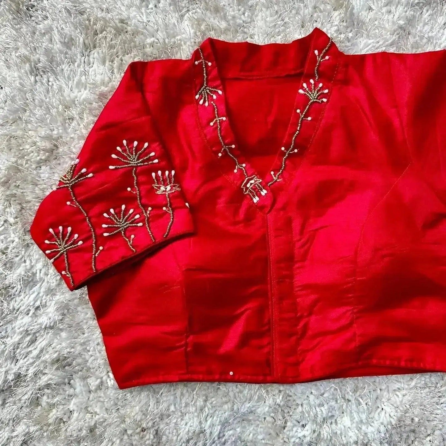 bridal red embroidered wedding blouse back design - rpd fashion