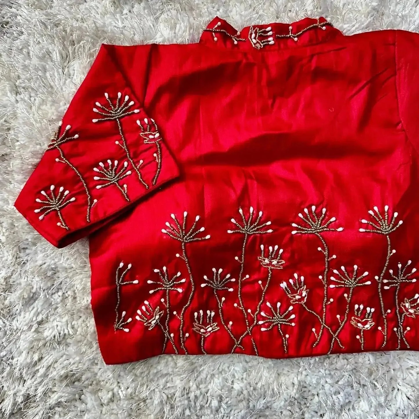 bridal red embroidered wedding blouse back design - rpd fashion