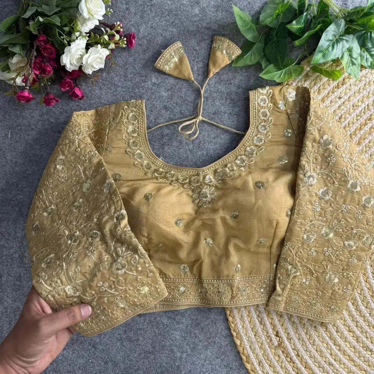 bridal wear heavy embroidery blouse – rich golden thread work - rpd fashion