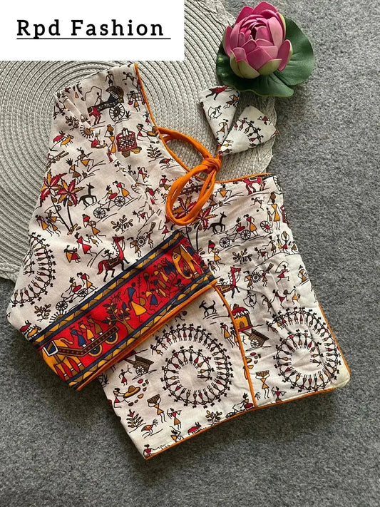 Cotton Natural Dye Handblock Print Boat Neck Blouse - RPD Fashion