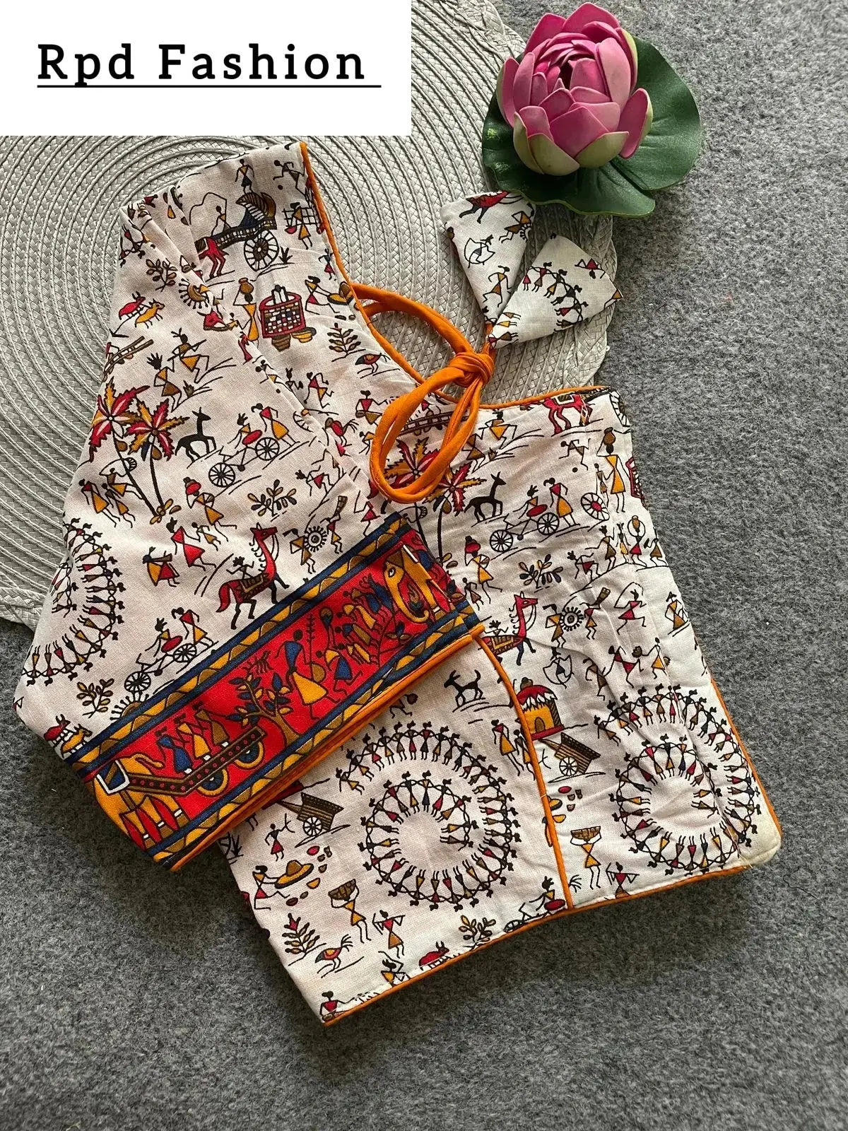 cotton natural dye handblock print boat neck blouse - rpd fashion