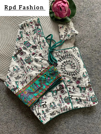 Cotton Natural Dye Handblock Print Boat Neck Blouse - RPD Fashion