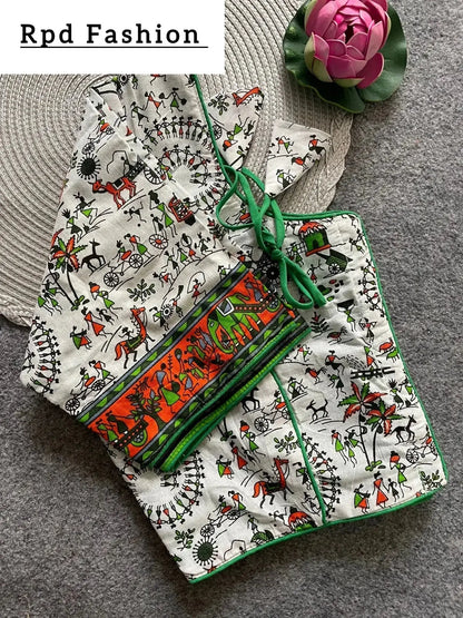 Cotton Natural Dye Handblock Print Boat Neck Blouse - RPD Fashion