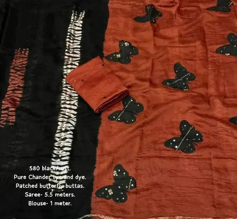 Cotton Saree with Butterfly Print and Mirror Work – 5.5 M Saree with Unstitched Blouse - RPD Fashion
