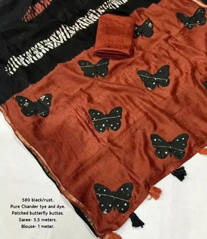 Cotton Saree with Butterfly Print and Mirror Work – 5.5 M Saree with Unstitched Blouse - RPD Fashion