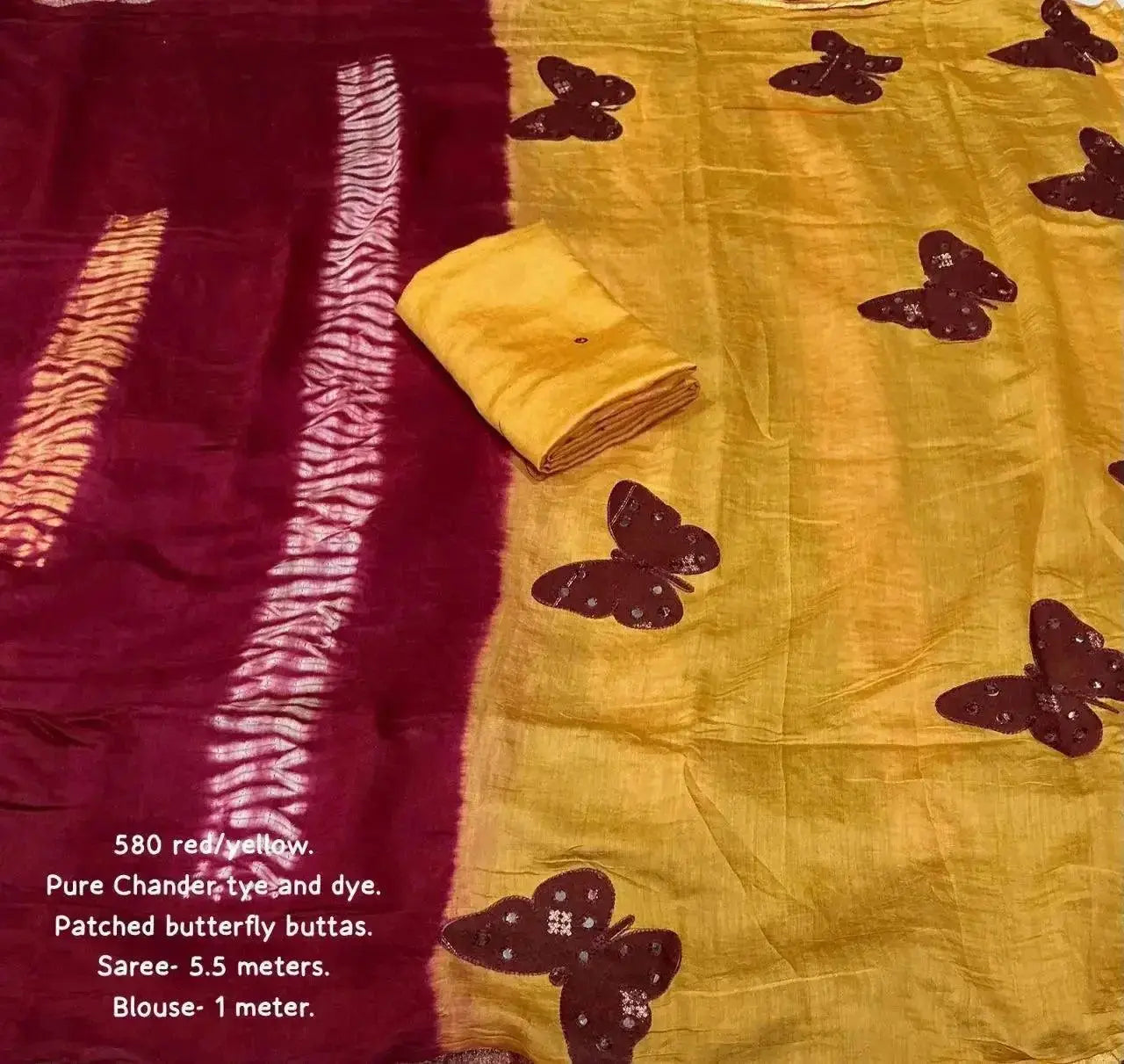 cotton saree with butterfly print and mirror work – 5.5 m saree with unstitched blouse - rpd fashion