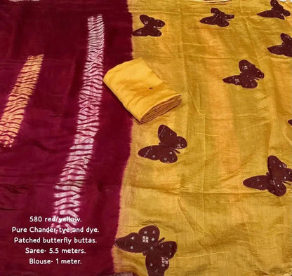 Cotton Saree with Butterfly Print and Mirror Work – 5.5 M Saree with Unstitched Blouse - RPD Fashion