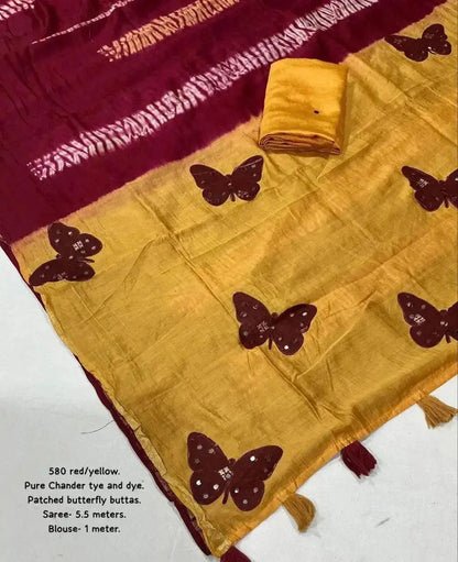 Cotton Saree with Butterfly Print and Mirror Work – 5.5 M Saree with Unstitched Blouse - RPD Fashion