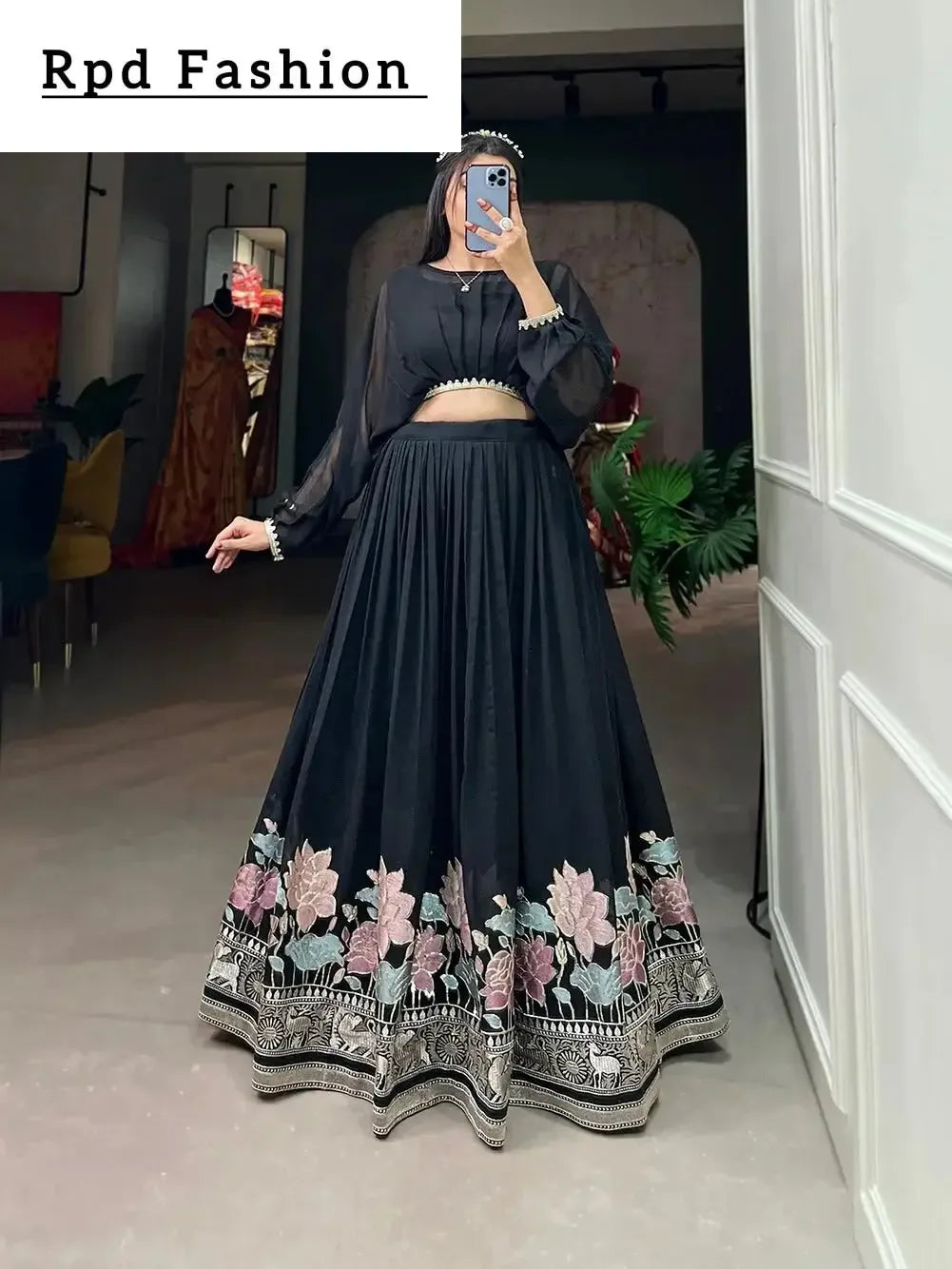 designer georgette stitched lehenga set with sequin embroidery and stylish top – ideal for party, festive, and wedding wear - rpd fashion