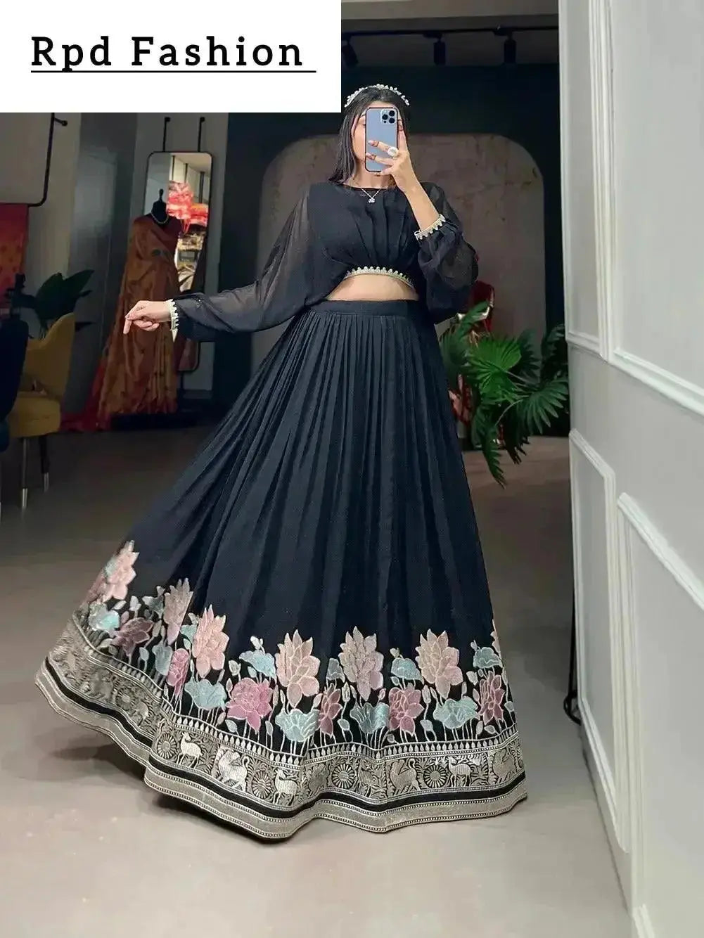 designer georgette stitched lehenga set with sequin embroidery and stylish top – ideal for party, festive, and wedding wear - rpd fashion