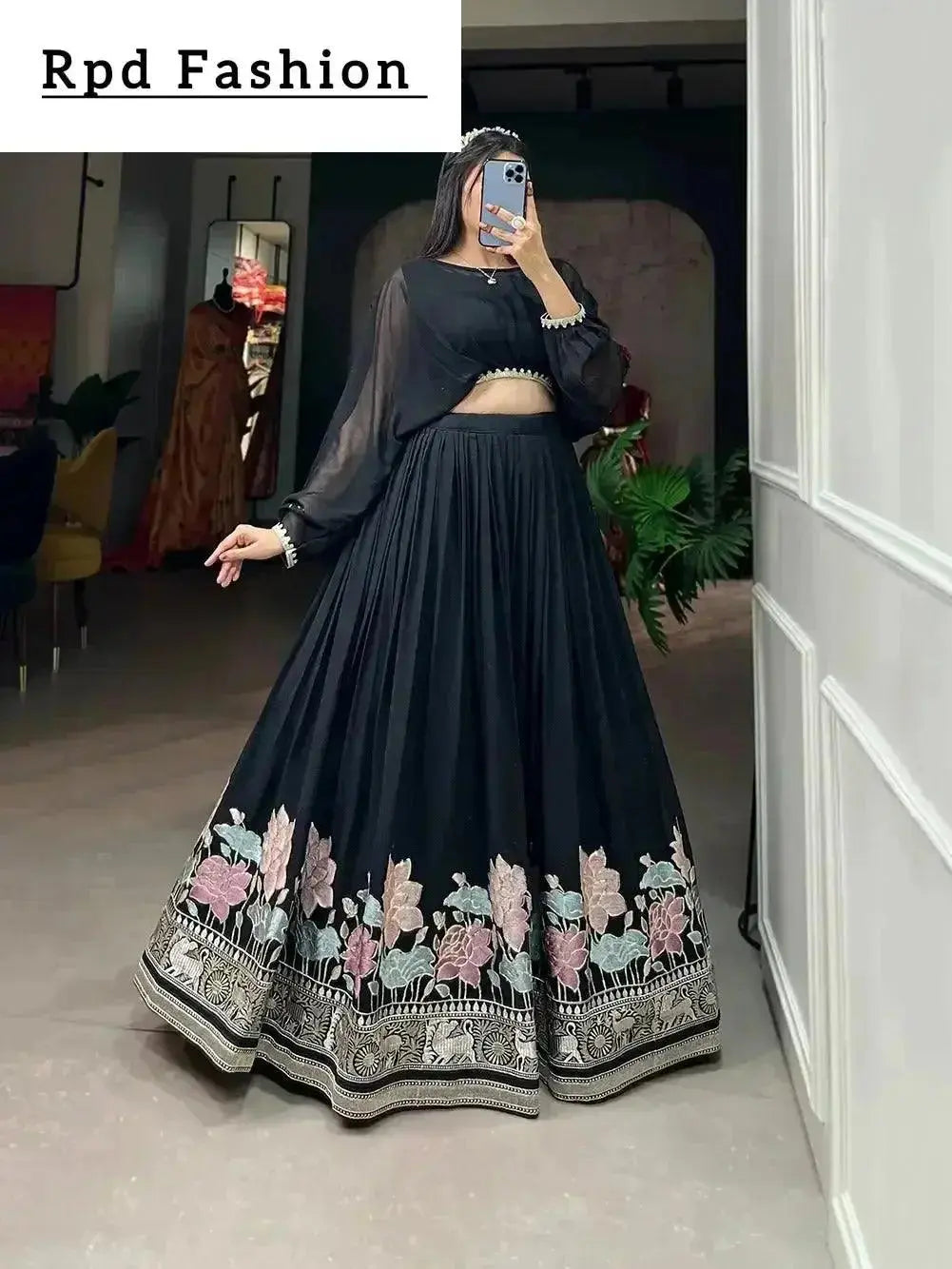 designer georgette stitched lehenga set with sequin embroidery and stylish top – ideal for party, festive, and wedding wear - rpd fashion