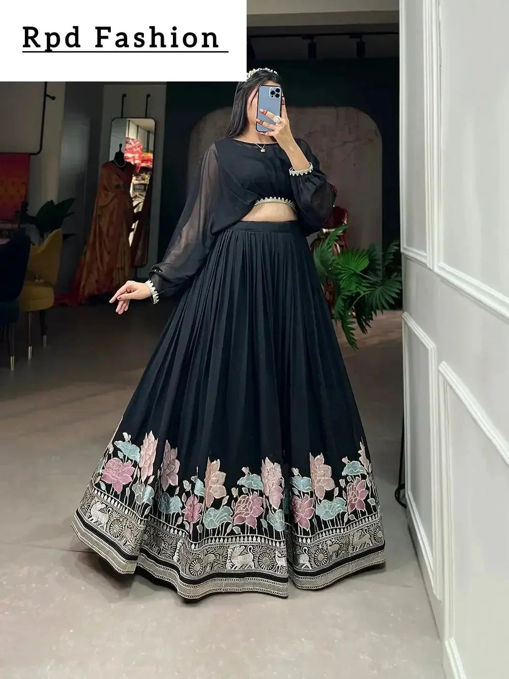 Designer Georgette Stitched Lehenga Set with Sequin Embroidery and Stylish Top – Ideal for Party, Festive, and Wedding Wear - RPD Fashion