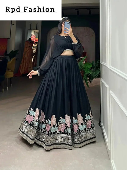 Designer Georgette Stitched Lehenga Set with Sequin Embroidery and Stylish Top – Ideal for Party, Festive, and Wedding Wear - RPD Fashion
