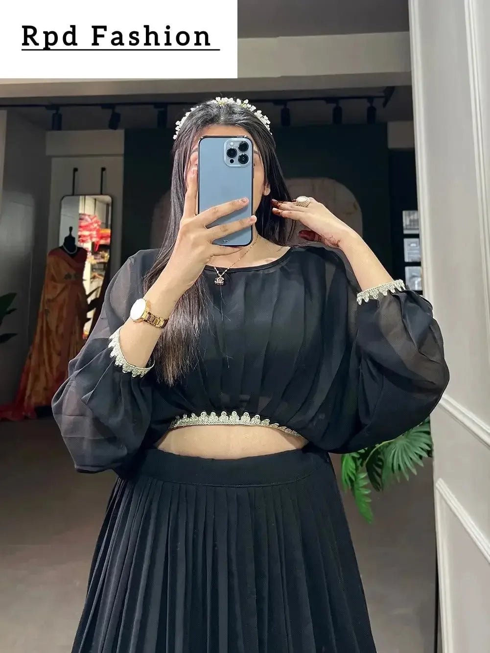 designer georgette stitched lehenga set with sequin embroidery and stylish top – ideal for party, festive, and wedding wear - rpd fashion