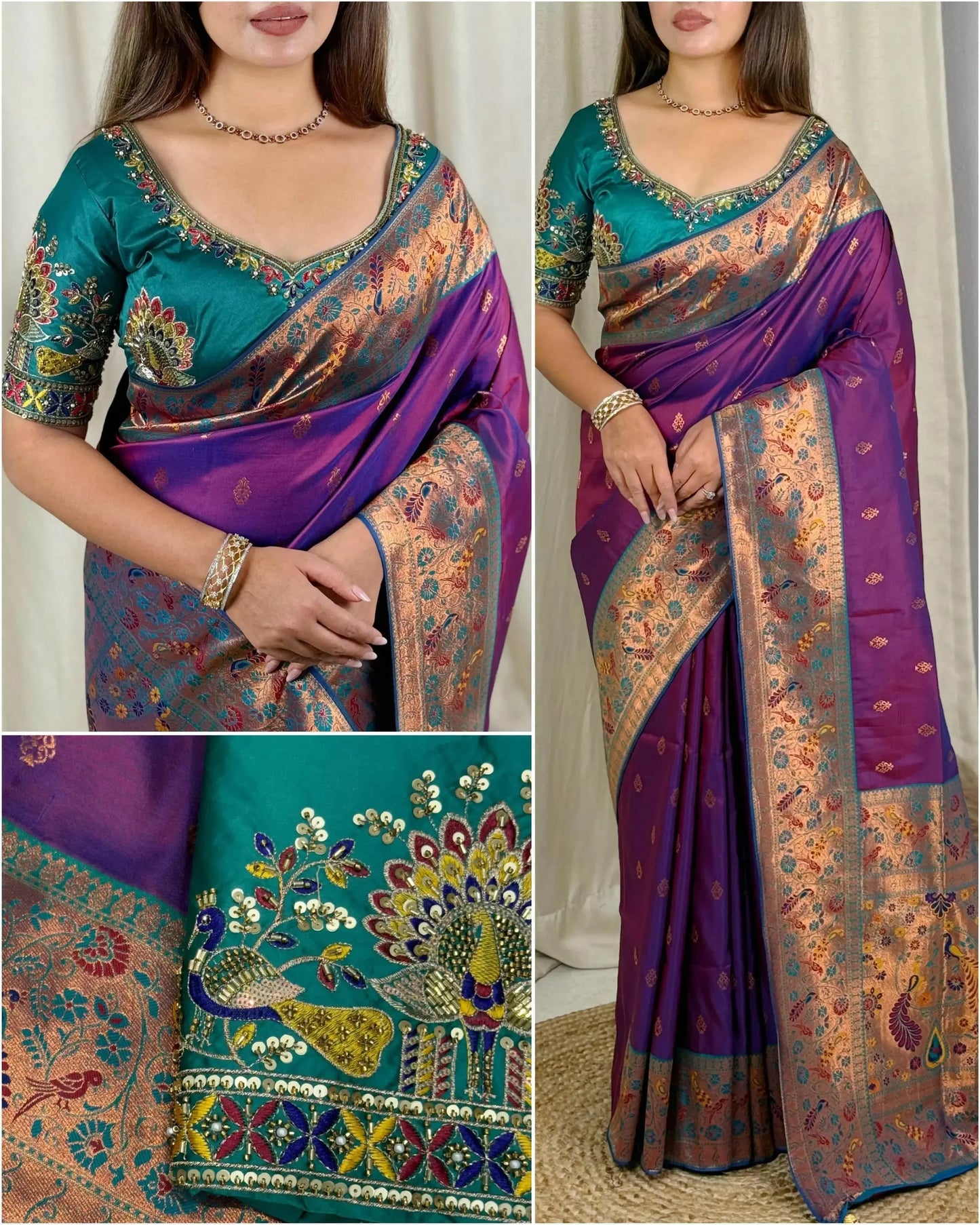 designer handwork blouse with heavy minakari banarasi saree – two blouse options - rpd fashion