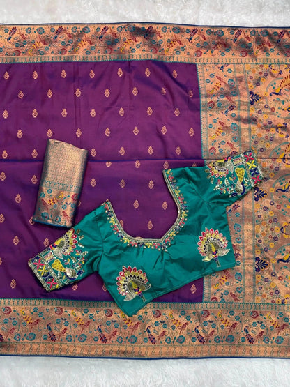 Designer Handwork Blouse with Heavy Minakari Banarasi Saree – Two Blouse Options - RPD Fashion