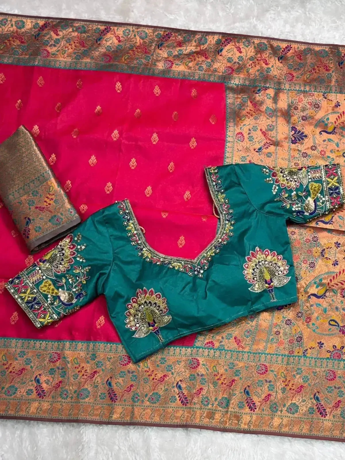 designer handwork blouse with heavy minakari banarasi saree – two blouse options - rpd fashion