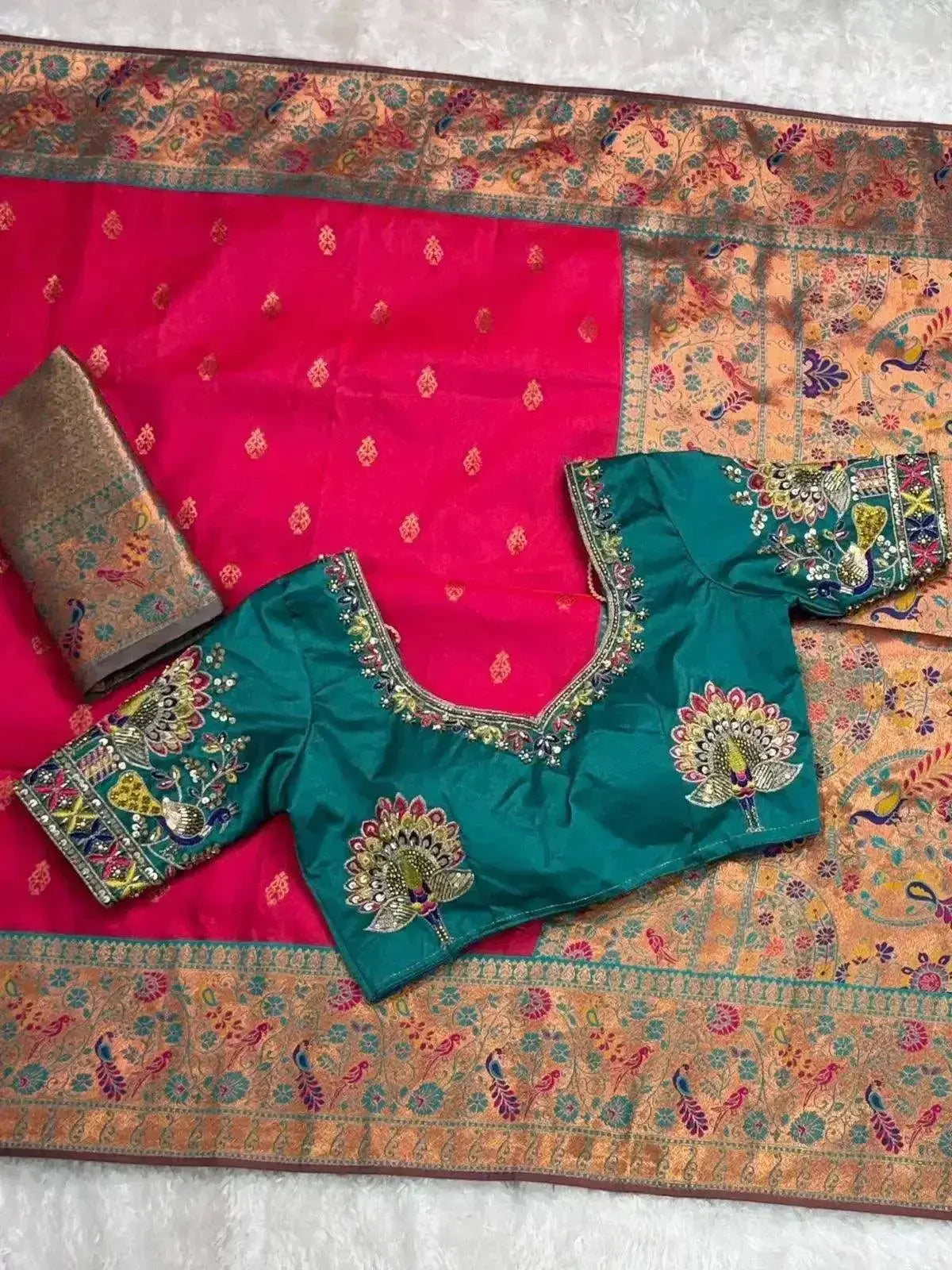 Designer Handwork Blouse with Heavy Minakari Banarasi Saree – Two Blouse Options - RPD Fashion