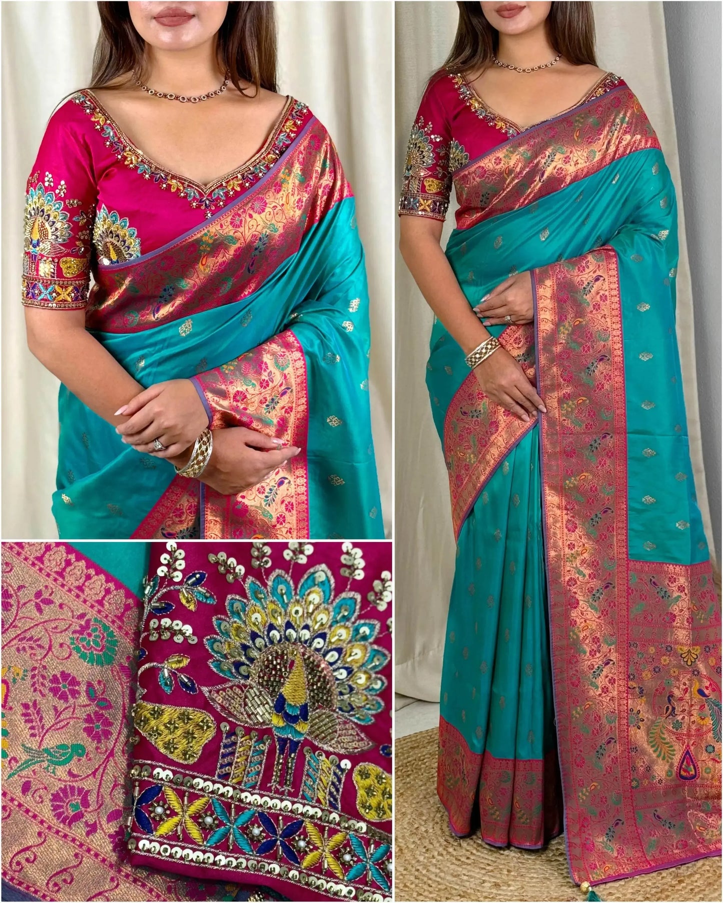 designer handwork blouse with heavy minakari banarasi saree – two blouse options - rpd fashion