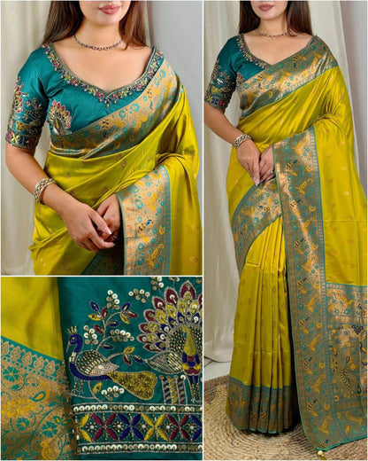 Designer Handwork Blouse with Heavy Minakari Banarasi Saree – Two Blouse Options - RPD Fashion