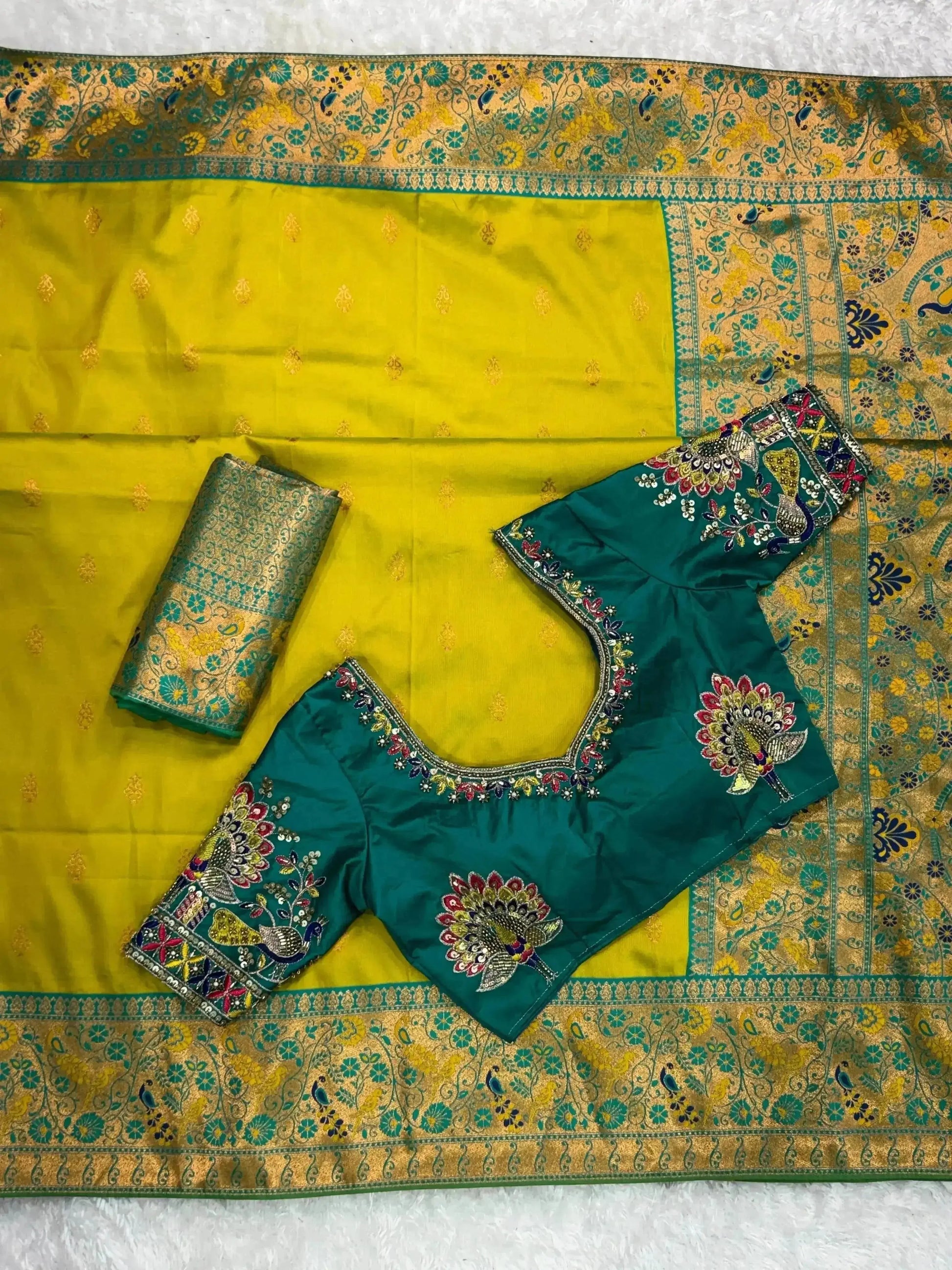 Designer Handwork Blouse with Heavy Minakari Banarasi Saree – Two Blouse Options - RPD Fashion