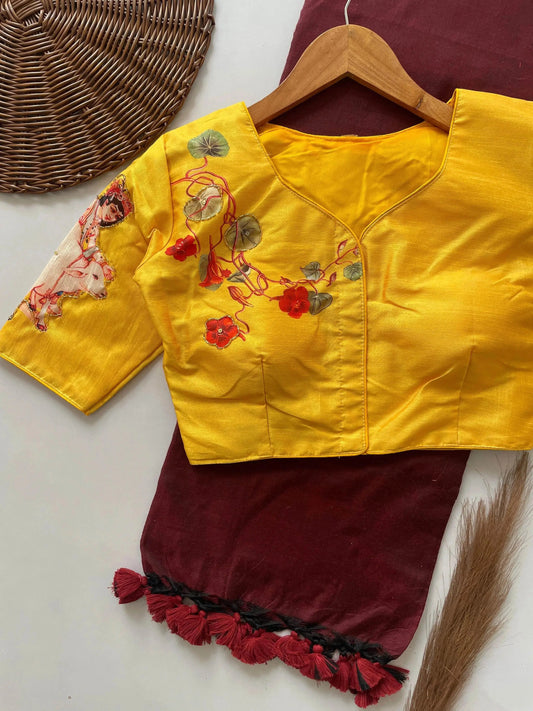 Designer Handwork Crafted Blouse with Khadi Cotton Saree - RPD Fashion