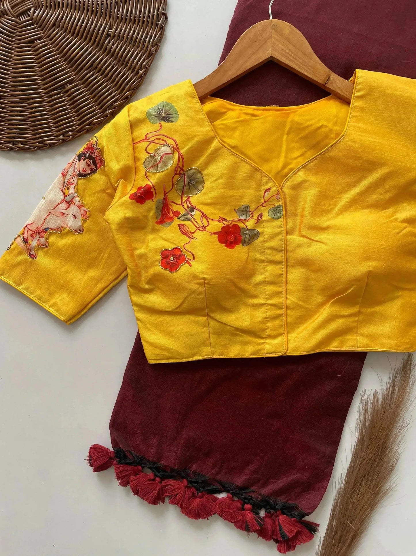 designer handwork crafted blouse with khadi cotton saree - rpd fashion