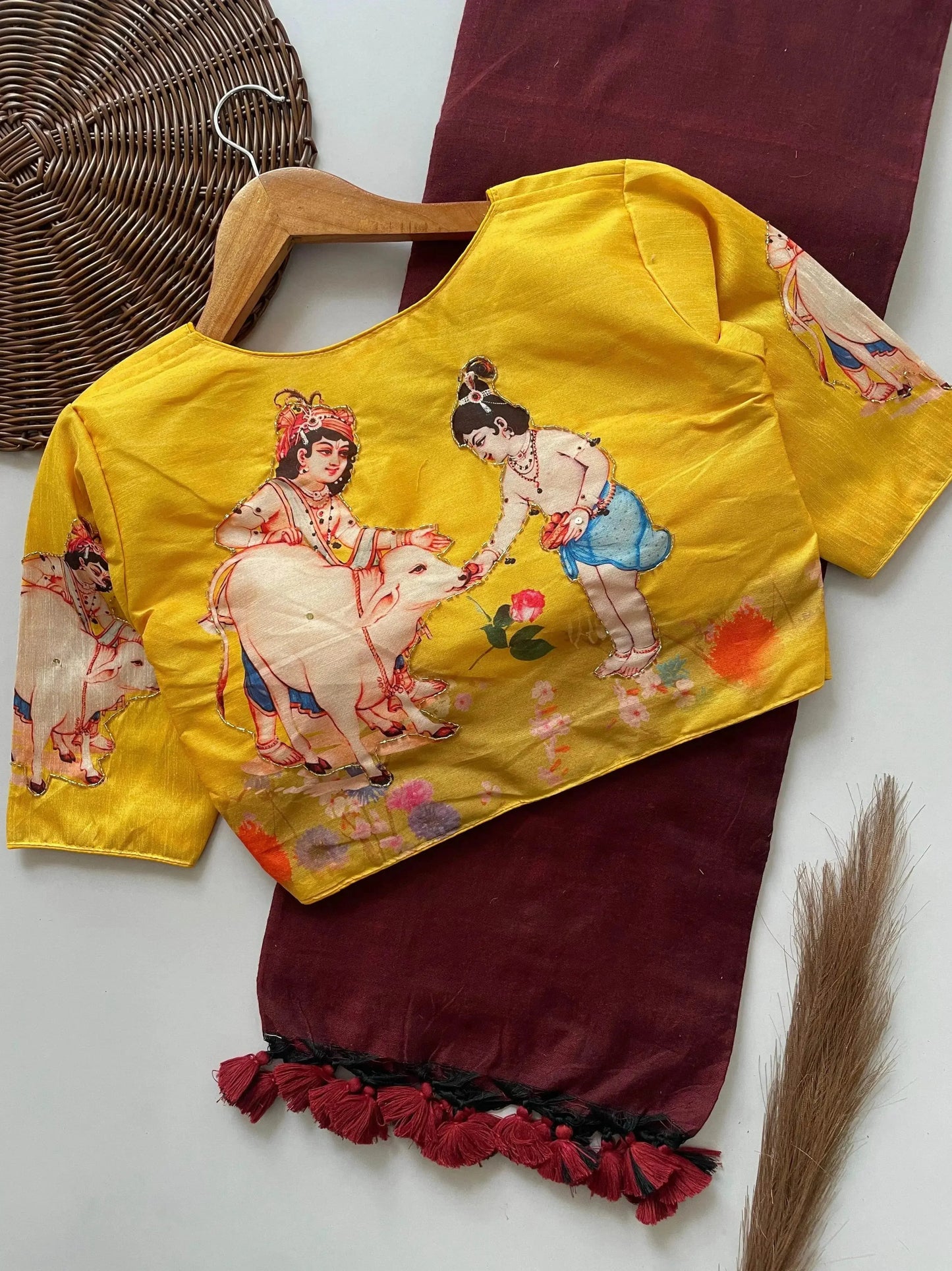 designer handwork crafted blouse with khadi cotton saree - rpd fashion