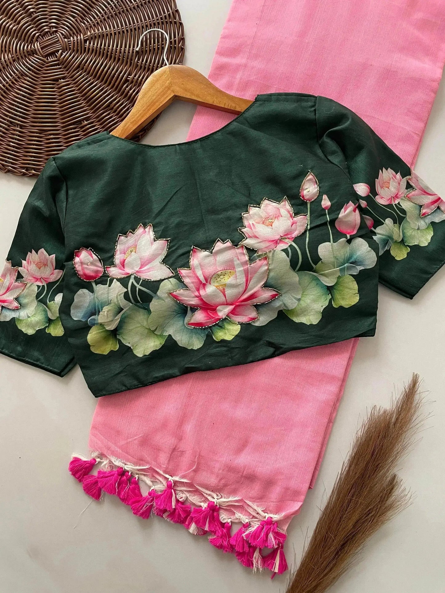 designer handwork crafted blouse with khadi cotton saree - rpd fashion