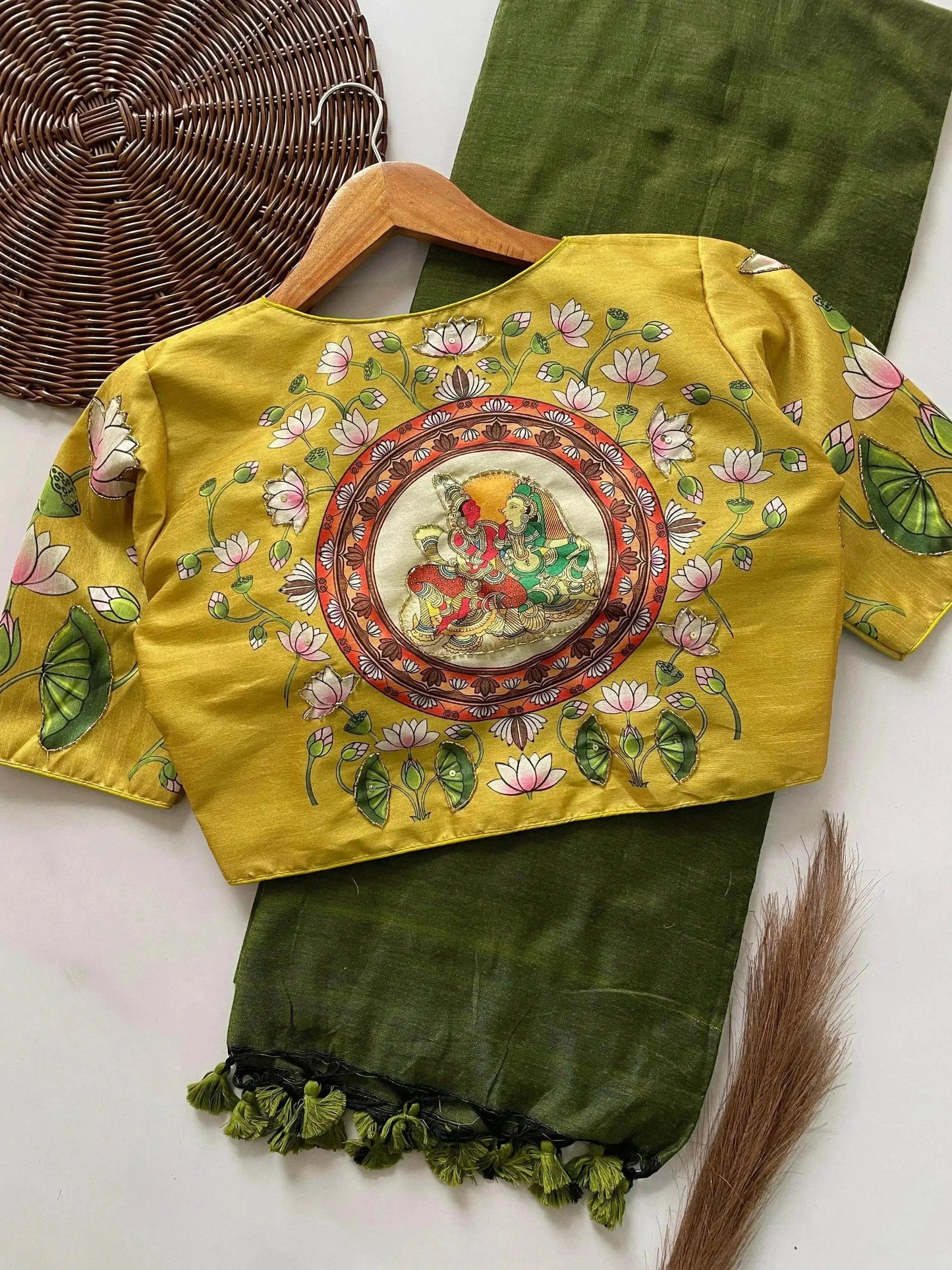 designer handwork crafted blouse with khadi cotton saree - rpd fashion