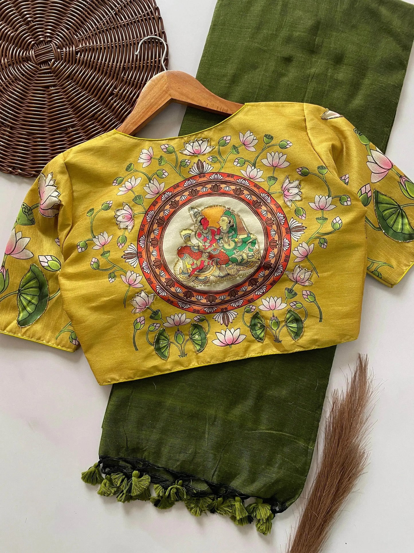 designer handwork crafted blouse with khadi cotton saree - rpd fashion