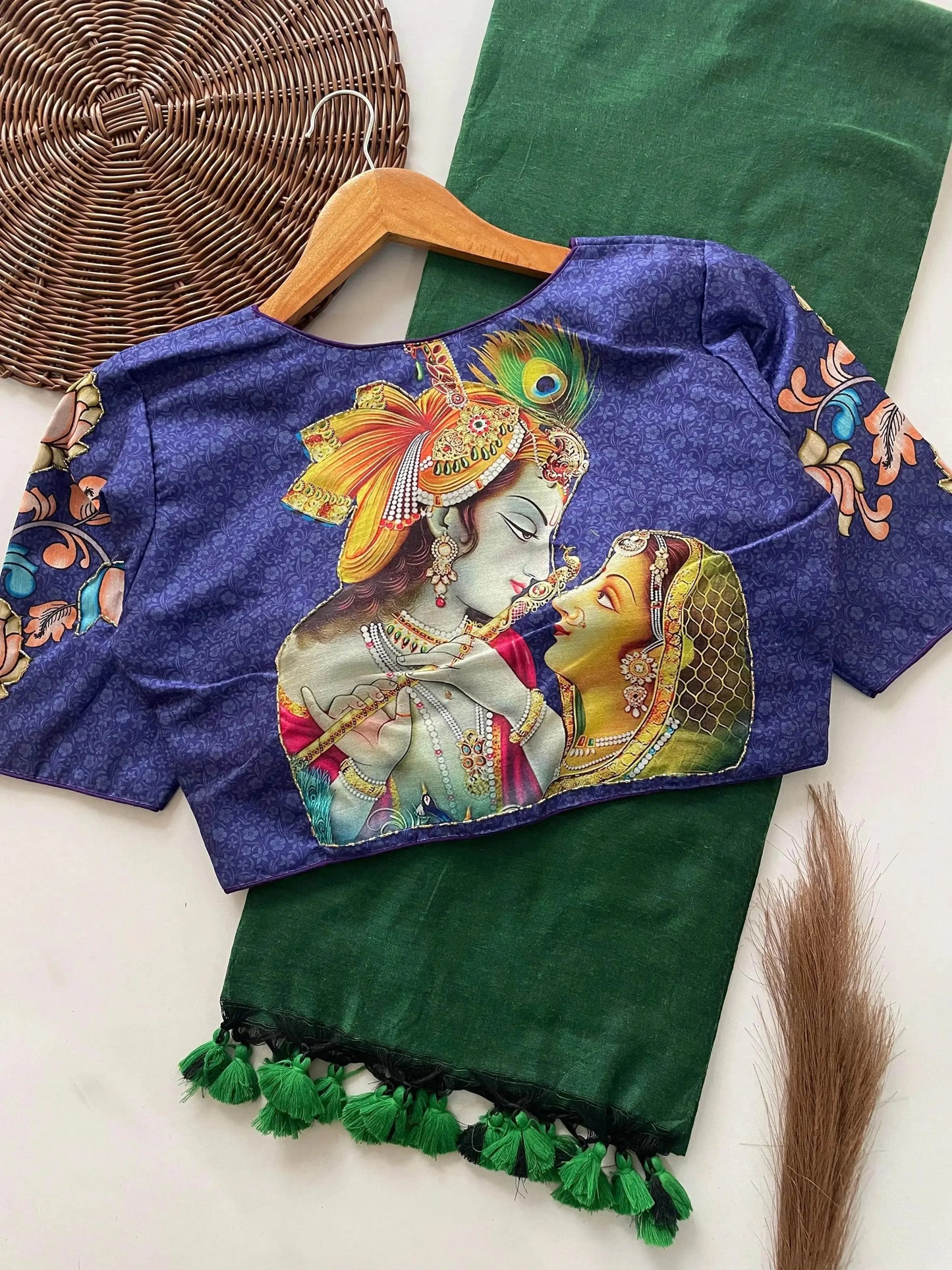 designer handwork crafted blouse with khadi cotton saree - rpd fashion