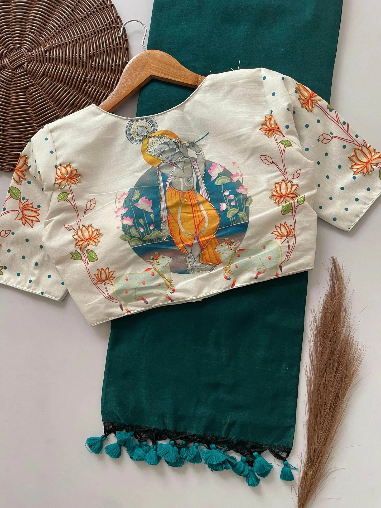 designer handwork crafted blouse with khadi cotton saree - rpd fashion