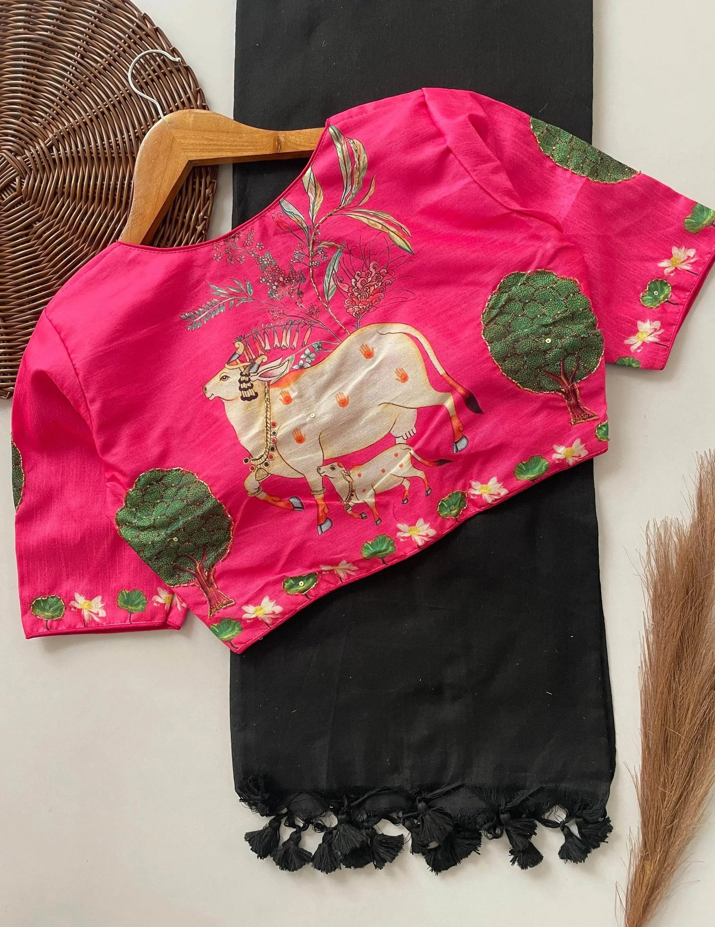 designer handwork crafted blouse with khadi cotton saree - rpd fashion