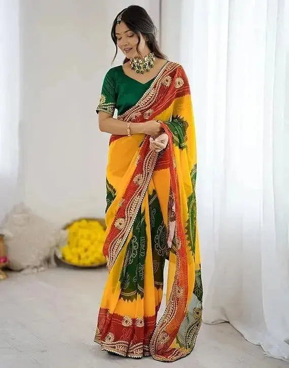 designer jaipuri bandhani saree for women – classic rajasthani style - rpd fashion