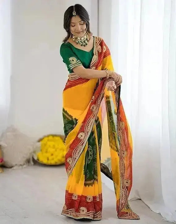 designer jaipuri bandhani saree for women – classic rajasthani style - rpd fashion