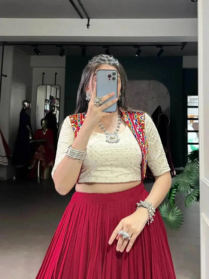 Designer Maroon Lehenga in Rayon With Khadi Cotton Blouse - Traditional Indian Wear - RPD Fashion