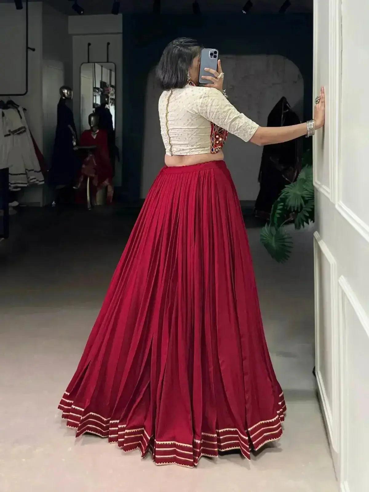 designer maroon lehenga in rayon with khadi cotton blouse - traditional indian wear - rpd fashion