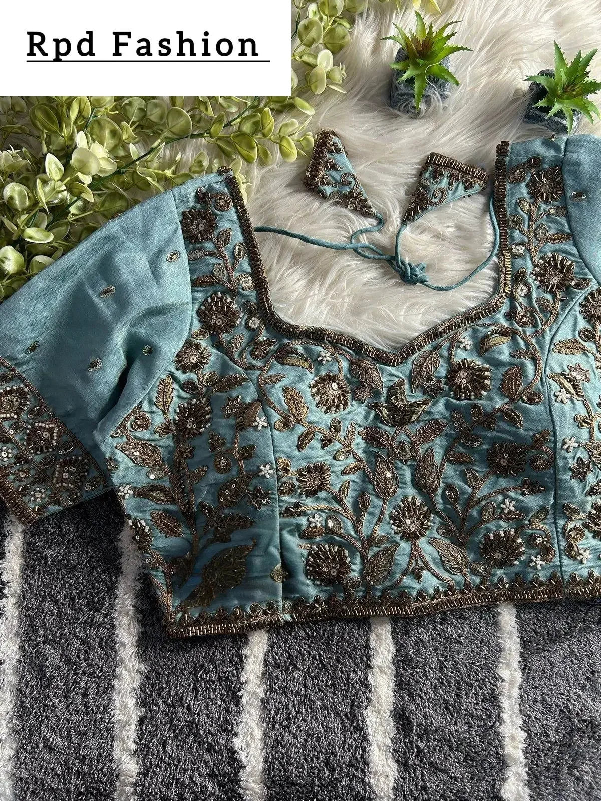 designer partywear blouse with heavy handwork - rpd fashion