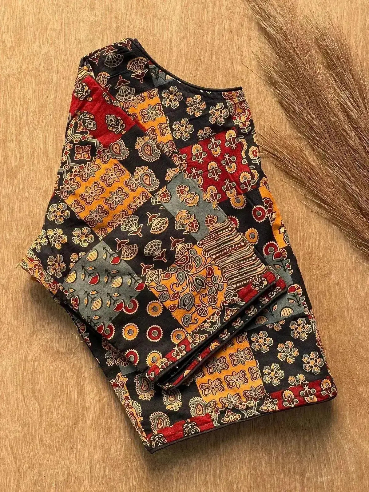 designer pure ajrakh cotton blouse with tribal motifs – perfect for handloom sarees - rpd fashion