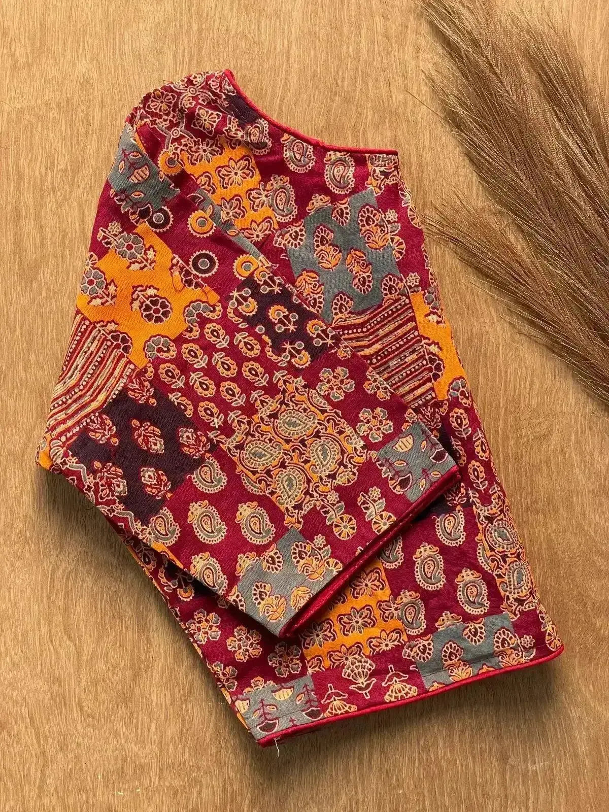 designer pure ajrakh cotton blouse with tribal motifs – perfect for handloom sarees - rpd fashion