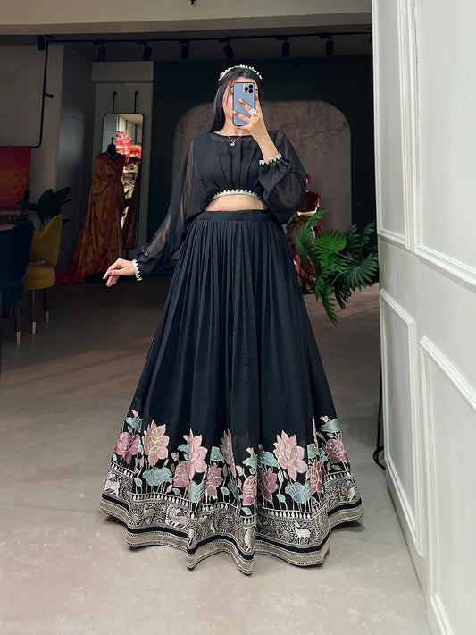 Designer Georgette Stitched Lehenga Set with Sequin Embroidery and Stylish Top – Ideal for Party, Festive, and Wedding Wear
